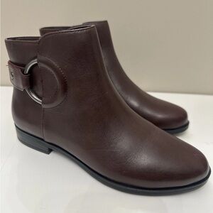 New ALFANI AVVIA Step N’ Flex DARK Burgundy LEATHER Ankle Boots Sz 6.5M